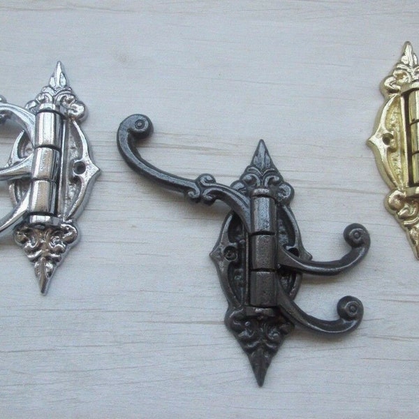 Cast Iron ORNATE SWIVEL HOOKS Rustic vintage old style Swivel arm coat hooks retro shabby chic period hanging hook pegs