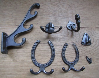 Pack of 5 Cast iron rustic vintage old style hat and coat hooks retro shabby chic industrial pegs OVER 130 DESIGNS to choose from