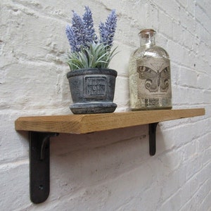 Solid Oak Wood Handmade Shelves rustic Shelf  15cm DEEP  with cast iron shelf brackets 5&quot; Sheffield Antique iron brackets