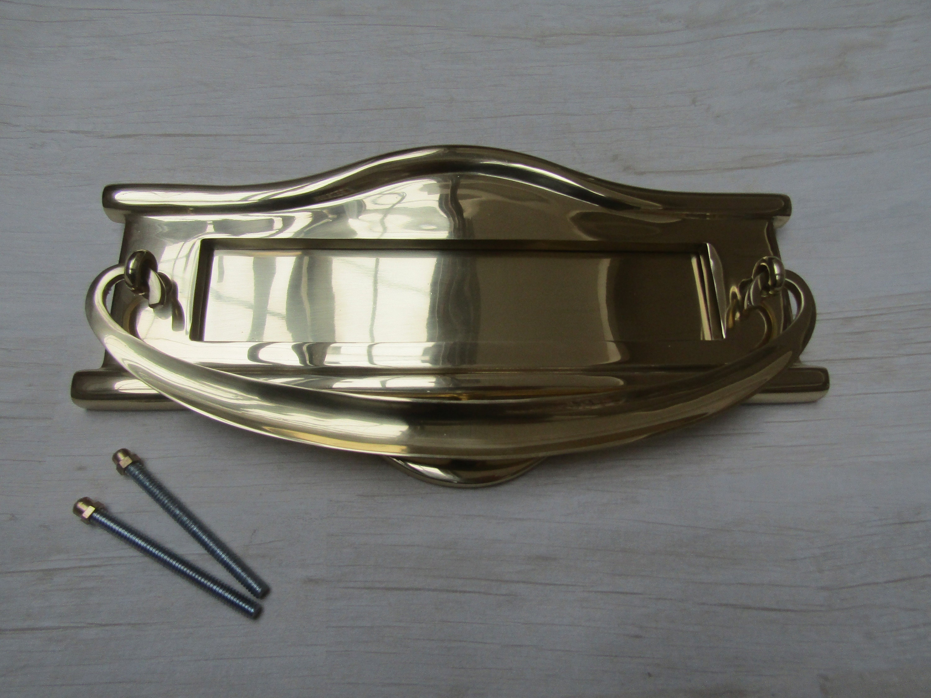 REGENCY POSTAL KNOCKER Sprung solid brass letter box post plate cover old vintage victorian style decorative front door knocker letter plate