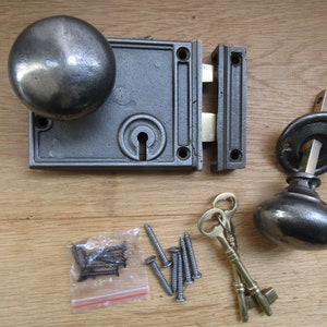 Massivt gjutjärn, dörrknopp och låslås, antika järn rustika vintage lantlig viktorianska dörrknoppar, handtag Horizontal Cottage