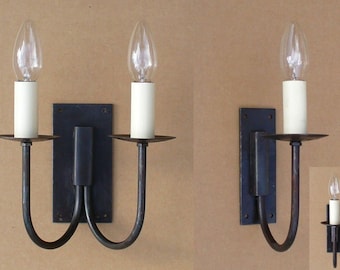 HAND FORGED BLACKSMITH wrought iron rustic vintage old English country cottage wall light lamp Sconce antique Black