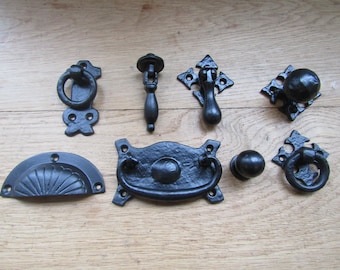 CAST IRON BLACK Antique gothic Kitchen cabinet cupboard drawer knob pull handles rustic vintage retro upcycle restoration fittings