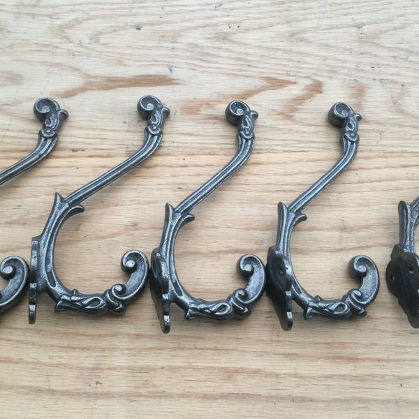 Pack Of 5 FRENCH ORNATE Cast iron Rustic hat and coat hooks vintage retro old antique hanging hooks pegs ANTIQUE Iron