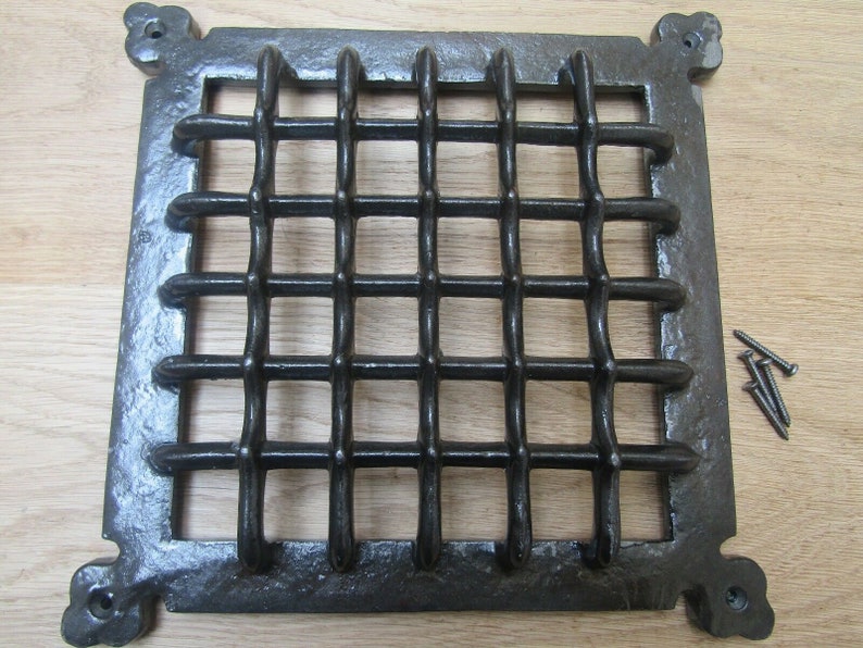Cast iron Medieval gothic door window glass bullion aperture grille cover Period home air vent Ventilation cover grill 12" ANTIQUE IRON