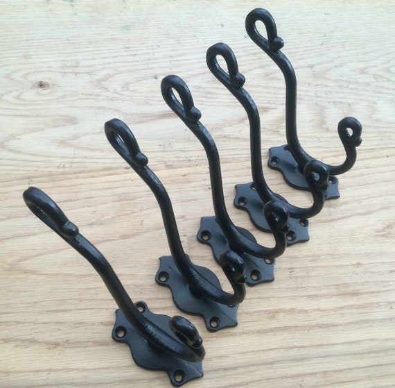 Pack Of 5 ELEPHANT TRUNK Cast iron Rustic hat and coat hooks vintage retro  old antique hanging hooks pegs BLACK antique