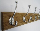 UK Handmade Solid Oak Wood Rustic Wooden Wall Mounted Hat and Coat Hook Rail Rack Hanger Coat Rail solid brass flat tip hooks in 4 colours