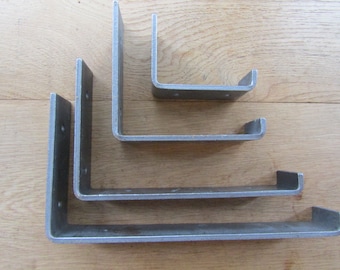 PAIR of Heavy LIPPED J BRACKETS industrial shelf brackets Handmade antique iron old Rustic retro scaffold brackets