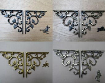 PAIR OF LEAF antique Rustic vintage retro shelf brackets Shelf Bracket wall mounted Decorative ornate fancy