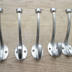 Pack Of 5 FLAT TIP hook hat and coat hooks vintage retro old antique hanging hooks pegs SATIN chrome