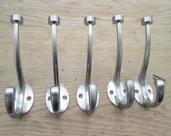 Pack Of 5 FLAT TIP hook hat and coat hooks vintage retro old antique hanging hooks pegs SATIN chrome