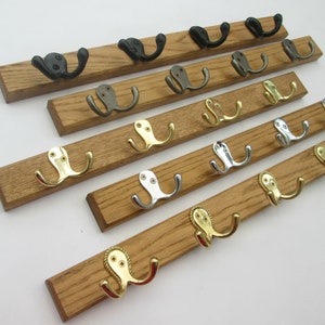 UK Handmade Solid Oak Wood Rustic Wooden Wall Mounted key Hook Rail Rack Pegs Hanger small double robe hooks