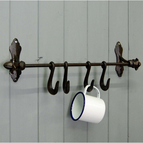 VINTAGE UTENSIL Kitchen Pot Pan Rack Hook Rail Antique Country Cottage  Farmhouse Utensil Hanger Hooks Sliding S Hook Cast Iron 