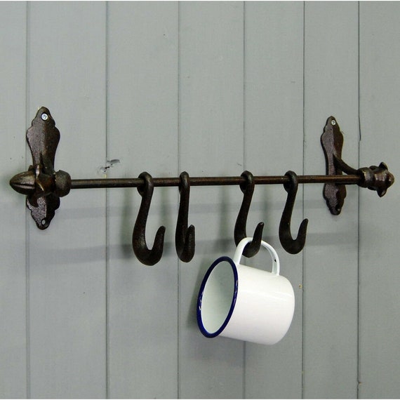 VINTAGE UTENSIL Kitchen Pot Pan Rack Hook Rail Antique Country