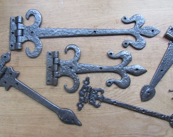 PAIR of HINGES cast iron rustic door tee t hinges vintage old retro cottage country victorian style Antique iron