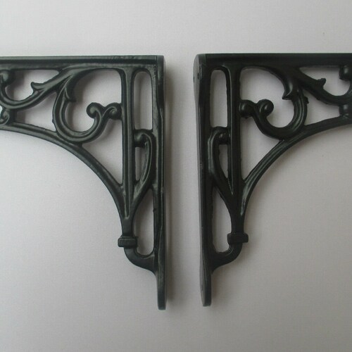 Pair Of 6 Cast Iron Victorian Scroll Shelf Brackets – Vintage Ornate Scaffold Style – Pewter Finish