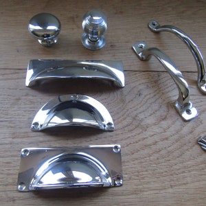 Solid brass POLISHED CHROME Vintage Kitchen furniture cabinet cupboard drawer pull handles knobs rustic vintage retro upcycle restoration