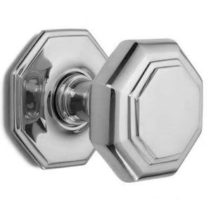 Solid Brass CARLTON FLAT OCTAGONAL centre door knob pull handle on rose center door knob in antique brass,  polished brass