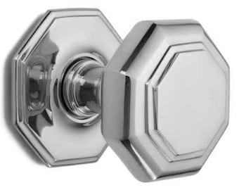 Solid Brass CARLTON FLAT OCTAGONAL centre door knob pull handle on rose center door knob in antique brass,  polished brass