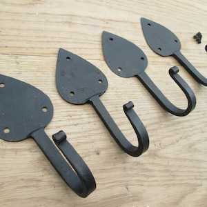 Pack of 4  SPEAR 6&quot;  Handforged Blacksmith rustic wrought iron hooks vintage old country iron hanging hooks cottage kitchen hand forged