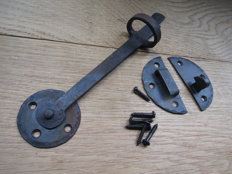 Hand forged GOTHIC BLACKSMITH wrought iron cupboard door latch old rustic retro vintage style door lock latch image 2