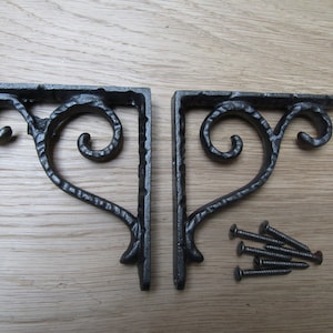 Pair of 4&quot; TEXTURED antique iron Cast iron Rustic vintage retro Industrial scaffold shelf brackets Victorian scroll brackets antique