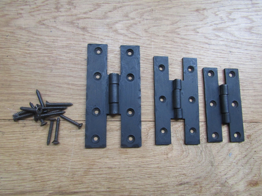 PAIR of H HINGES Hand Blacksmith Wrought Iron Rustic Kitchen