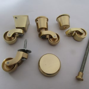 SOLID BRASS Vintage victorian old retro traditional swivel castor wheel screw in/Grip neck peg/Cup caster/Bolt in fix castor POLISHED Brass