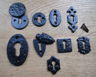 BLACK ANTIQUE cast iron keyhole cover escutcheon key hole plate covered/ open Vintage/ victorian /Rustic/Gothic/Tudor