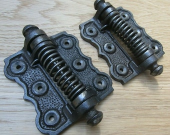 PAIR Of SPRUNG ORNATE fancy cast iron rustic door Butt hinges vintage old english country cottage decorative hinges retro hinge antique iron