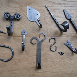 Pack of 5 HANDFORGED BLACKSMITH rustic wrought iron hook vintage old country hanging hook cottage kitchen hand forged Antique iron