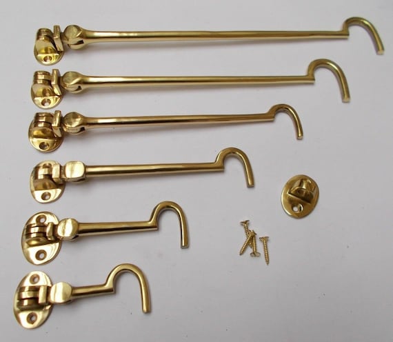 PLAIN VICTORIAN SOLID Brass old english Cabin Hook & Eye Door holder Latch  Lock door holder