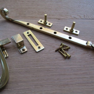 POLISHED BRASS solid brass Vintage cottage rustic Window Furniture fitting curly window casement stay arm hook mortice fastener