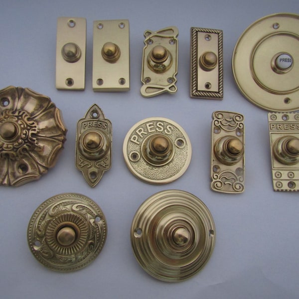 SOLID BRASS Door Bell Push vintage Victorian Antique Hard wired Front Back Door Chime Press bell push button