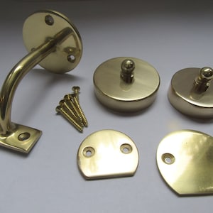 SOLID BRASS Bannister Support Stair Rail Bracket Balustrade Fixing Wall Mounted Handrail rod support mop stick end cap disc POLISHED Brass