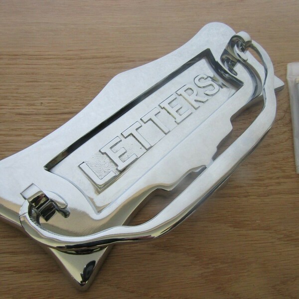 thumbnail interactive-video image 1 of Victorian Solid Brass Letter Plate – Polished Finish, Heavy Sprung, Front Door Postal Cover By Infinity Decor 1 of 3
