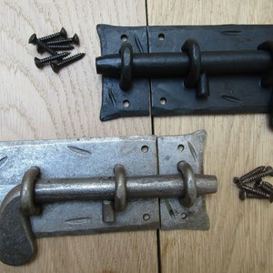 HAND FORGED COTTAGE Wrought iron heavy slide Bolt old english rustic retro vintage style door lock latch catch blacksmith slide bolt