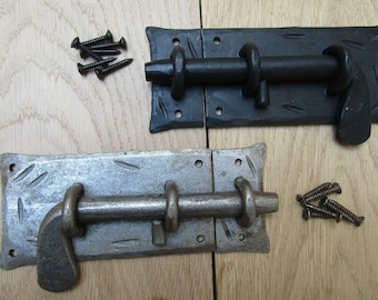 HAND FORGED COTTAGE Wrought iron heavy slide Bolt old english rustic retro vintage style door lock latch catch blacksmith slide bolt