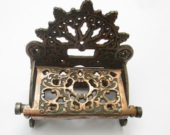 DECORATIVE LID cast iron toilet roll holder rustic vintage Edwardian antique ornate fancy old style roll holder loo wc holder Antique copper