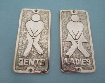 Traditionelle viktorianische rustikale Türschild Plakette Retro Vintage antike alte Stil Wand befestigt SOLID MESSING Herren Damen Toiletten