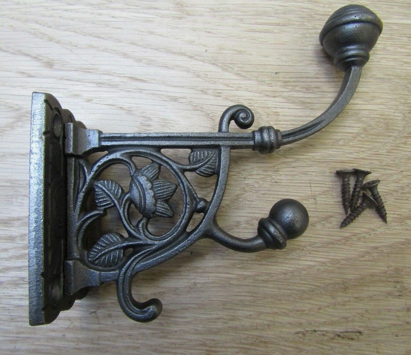 PACK of 3 BEEHIVE FLORAL  heavy cast iron rustic vintage antique iron hat & coat hook hanging peg hanger decorative ornate fancy hook