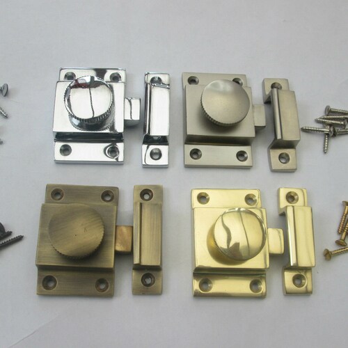 Pair Of Nickel Turn Latches - Twist Lock For Cupboards, Desks, Cabinets, 40mm Wide, Polished Silver, With Screws