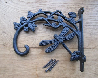 DRAGONFLY Cast Iron Garden porch Bird Rustic Hanging Basket Bracket Hook plants lantern chime hanging hook