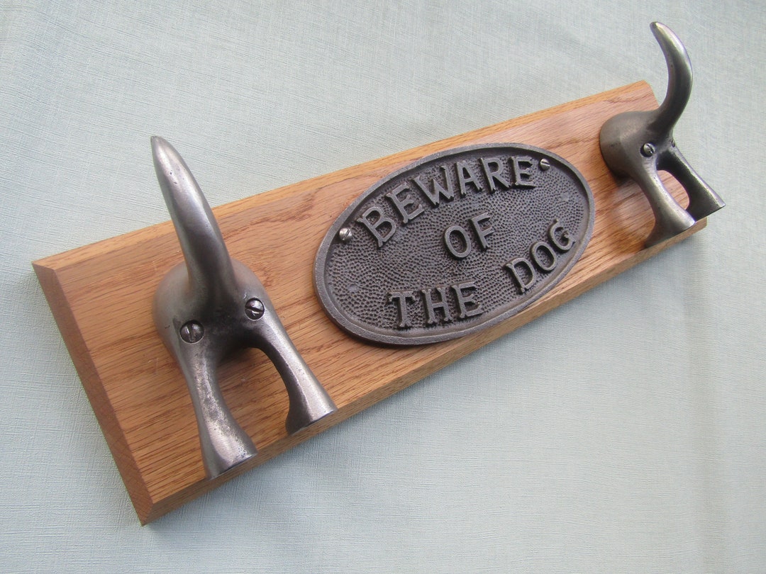 Solid OAK Wood CAST IRON Rustic Wooden Dog Tail Hook Dog Leash Holder ...