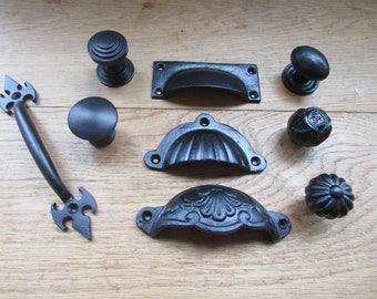 CAST IRON BLACK Antique gothic Kitchen cabinet cupboard drawer knob pull handles rustic vintage retro upcycle restoration fittings