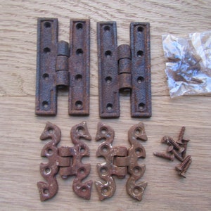 PAIR OF Vintage RUSTIC Cast iron gothic old style cabinet door butt h hinges