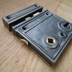 Massivt gjutjärn, dörrknopp och låslås, antika järn rustika vintage lantlig viktorianska dörrknoppar, handtag bild 7