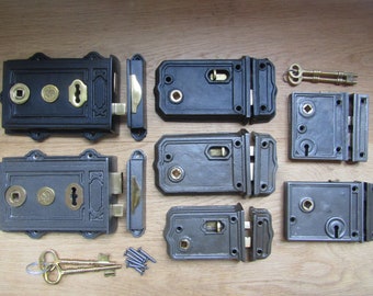 SOLID CAST IRON door lock latch traditional old fashion repro vintage victorian rustic door rim lock latch