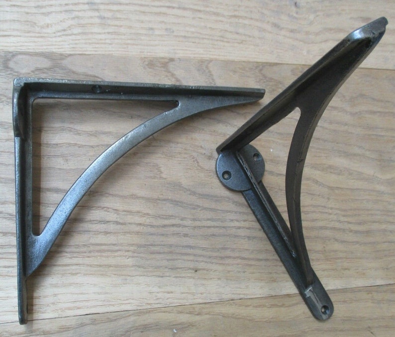 Pair Of 4 Cast Iron Vintage Industrial Shelf Brackets - Gallows Scaffold Style, Antique Black