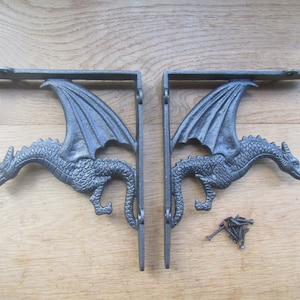 PAIR of MYTHICAL DRAGON Cast iron antique old Rustic vintage retro scaffold shelf brackets Shelf Bracket Antique iron